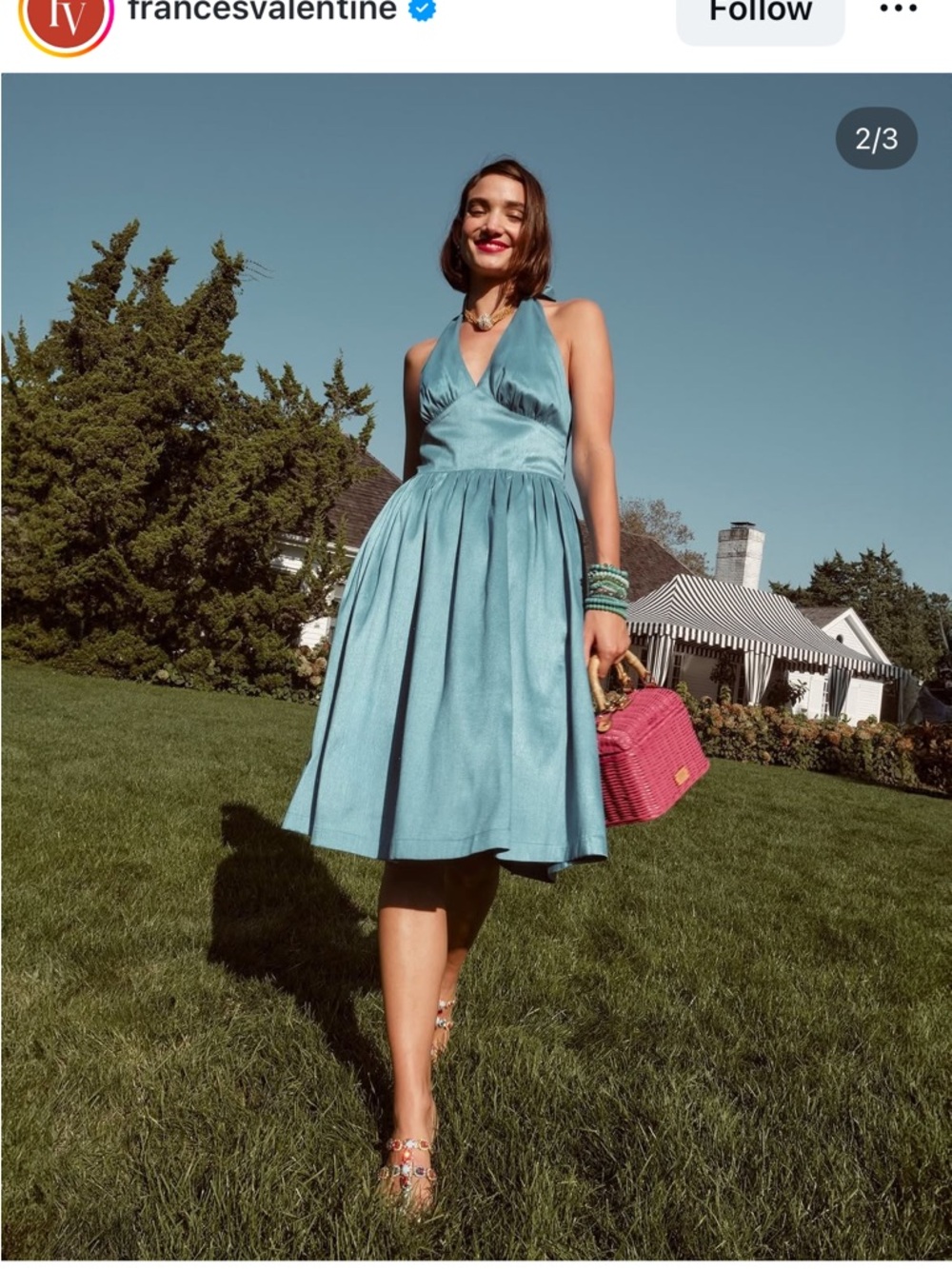 Frances Valentine Teal V-Neck Halter Midi Dress